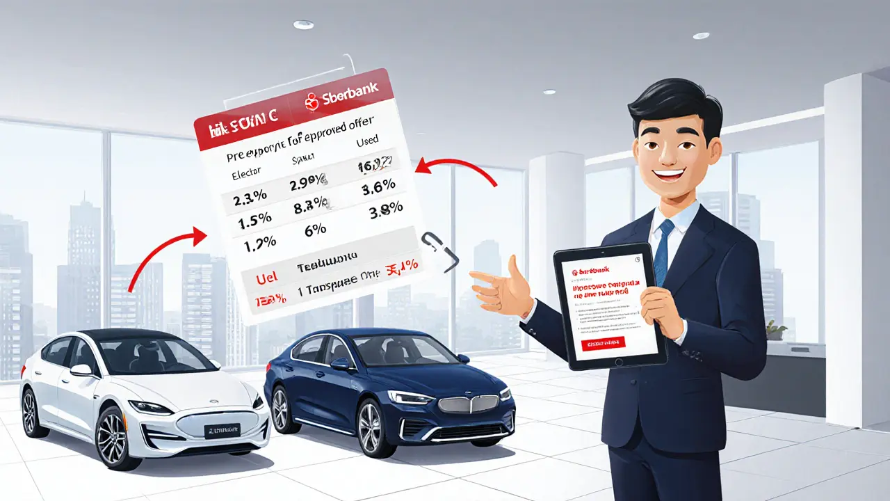 Покупатель сравнивает условия автокредита на планшете в автосалоне.