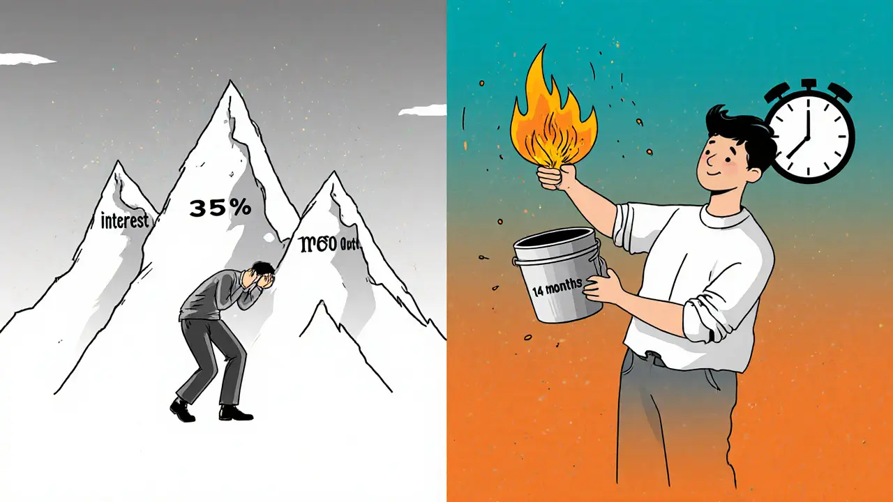 Сравнение двух методов погашения долгов: хаос слева и контроль справа