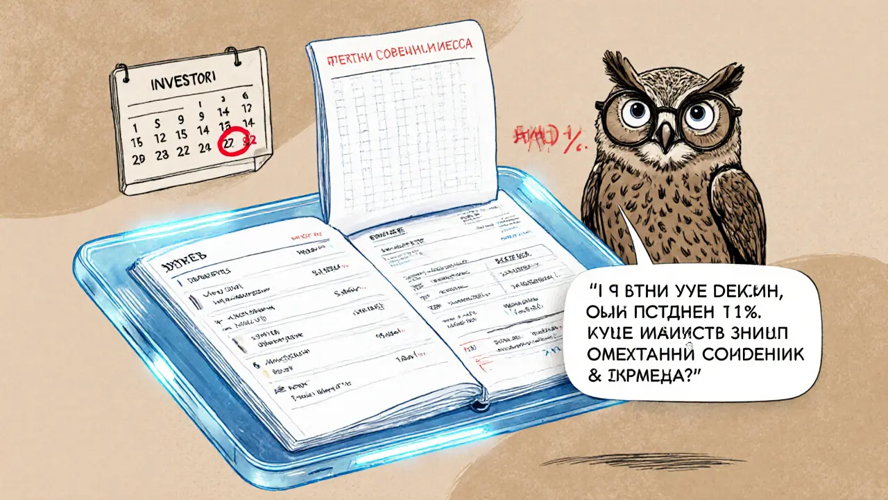 Цифровой дневник с ИИ-советником в виде совы, напоминающим об ошибках прошлых сделок.