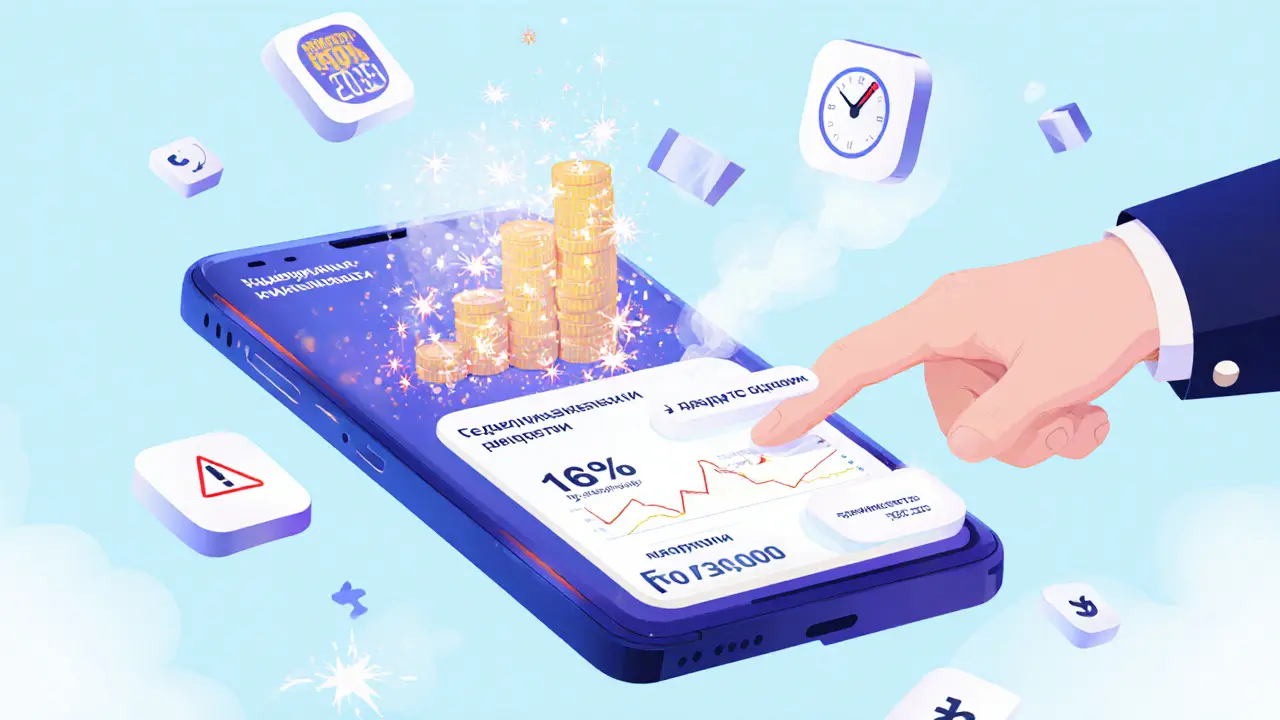 Цифровой интерфейс вклада с реальным временем роста, предупреждение о досрочном закрытии и тренд на 2025 год.