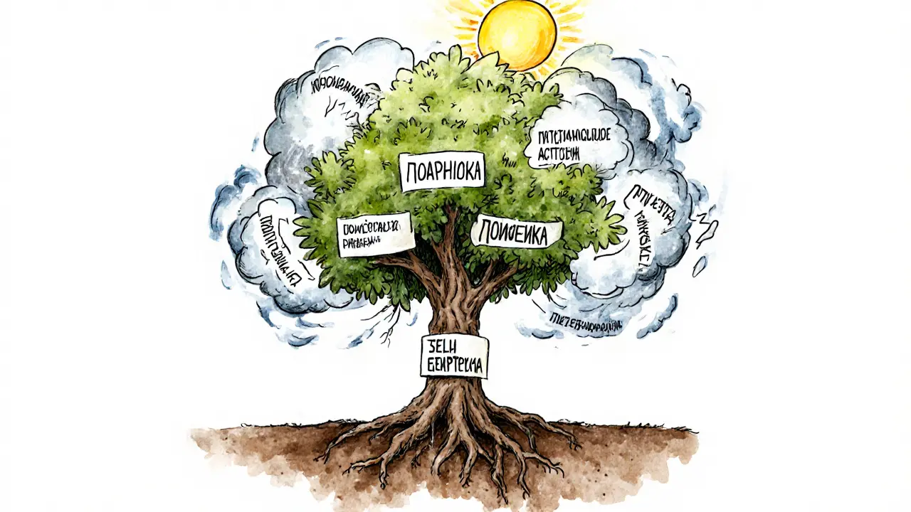 Дерево портфеля с корнями из дисциплины растёт, отталкивая опасные активы, как шторм.