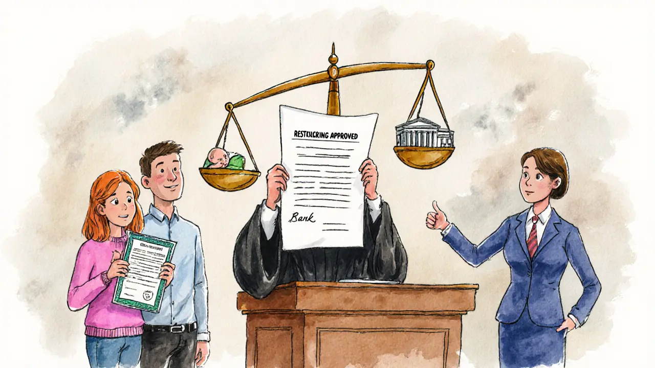 Судья утверждает план реструктуризации ипотеки для семьи, доказавшей трудное положение.