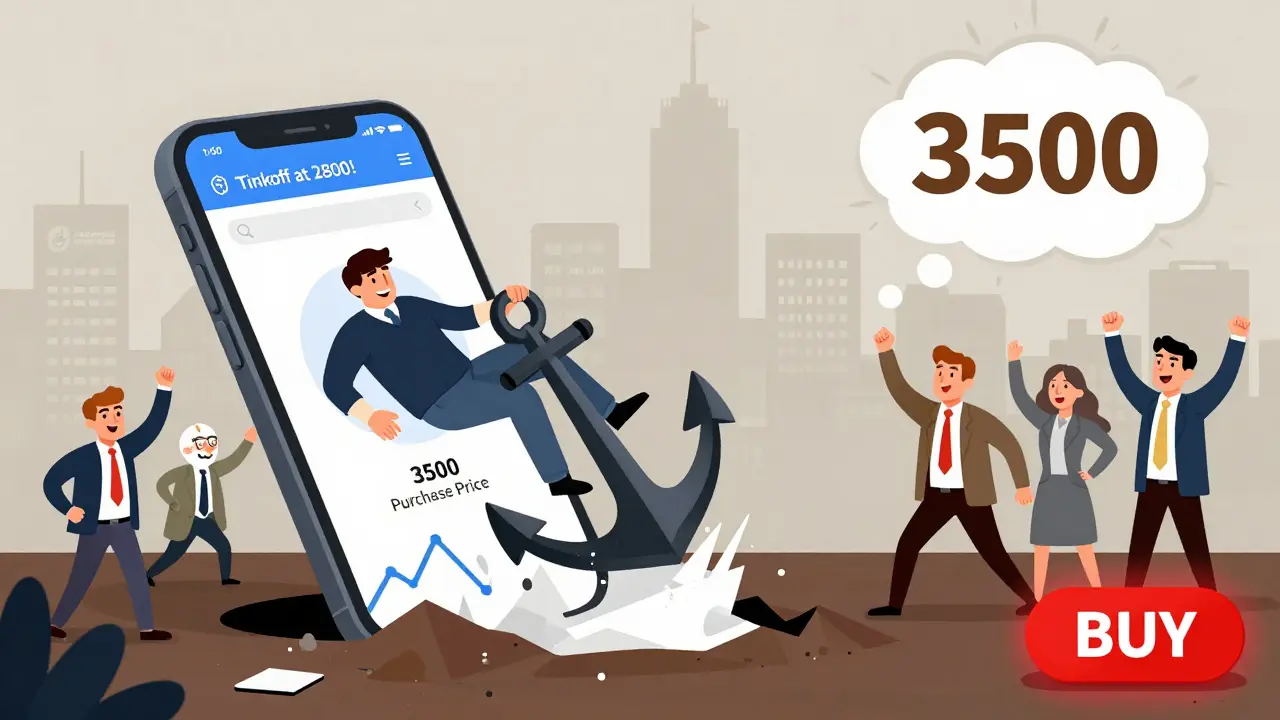 Человек застрял в якоре на цене 3500 рублей, пока другие покупают акции на пике, его тянет вниз якорем.