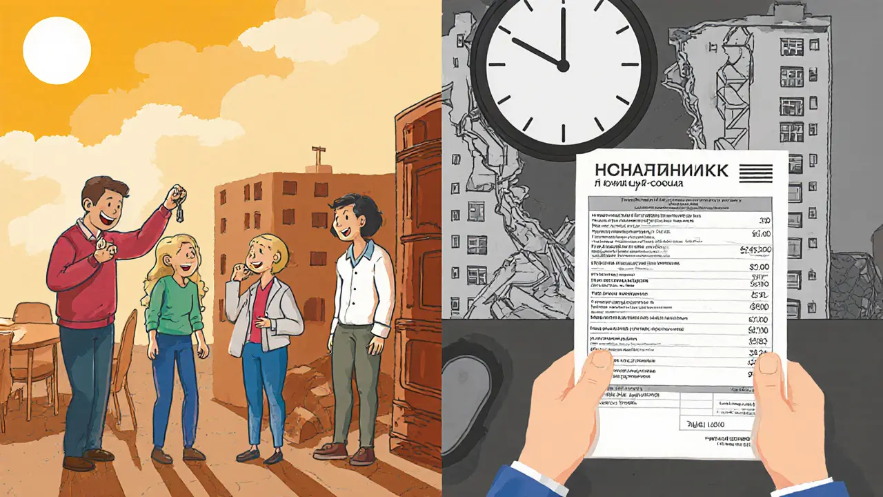 Семья справа платит ипотеку, пока слева их квартира уже сдана — разница в настроении и цветах.