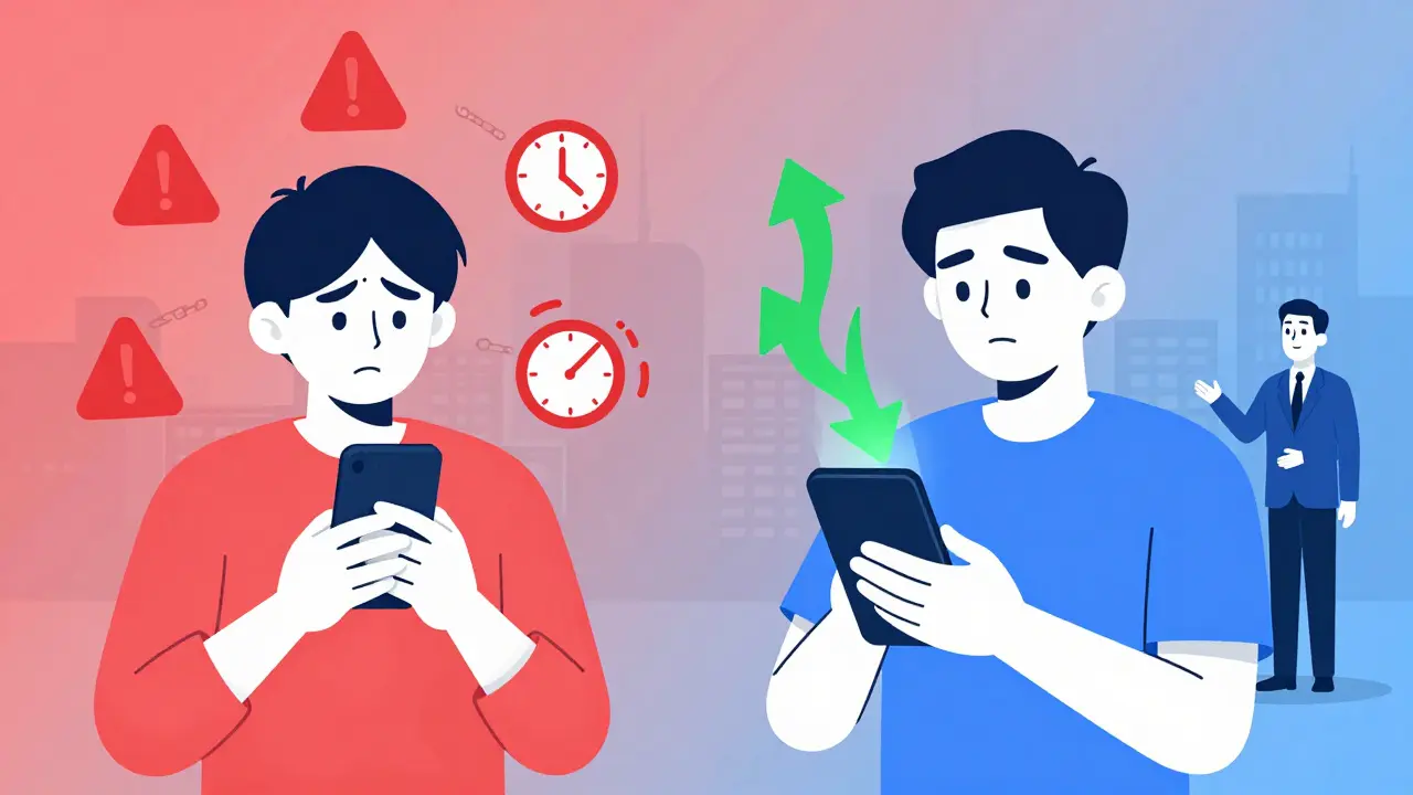 Сравнение стресса от просрочки и спокойствия при своевременном продлении займа.