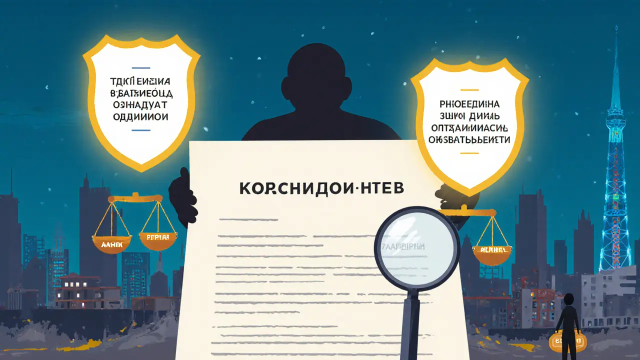 Три защитных пункта в договоре светятся, а банк уравновешивает квартиру и кредит на весах.