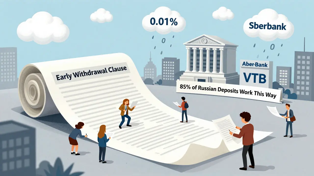 Люди подписывают длинный договор, не читая условия; один из них в шоке читает пункт о досрочном закрытии.