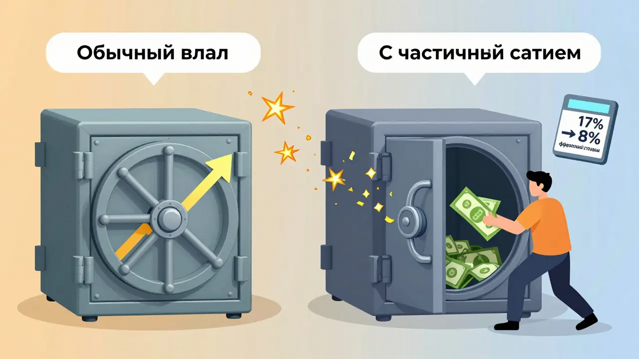 Сравнение двух вкладов: один приносит доход, другой теряет проценты при частичном снятии.