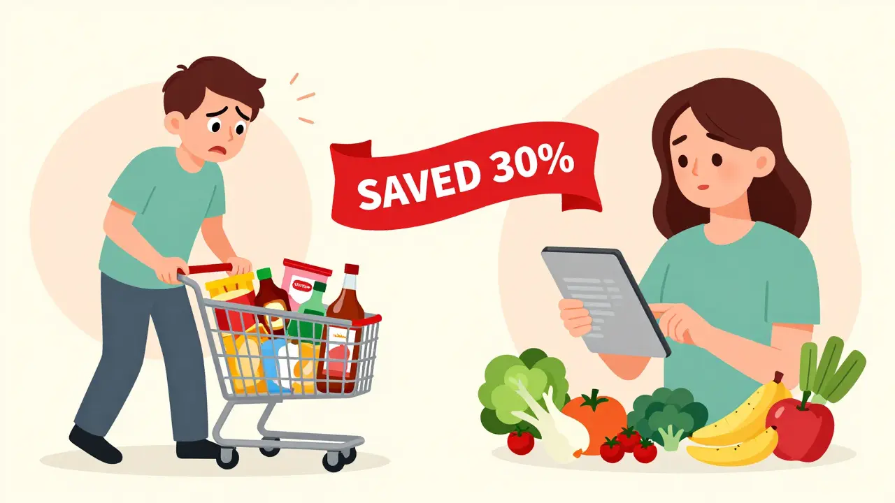 Сравнение импульсных покупок в магазине и умного онлайн-заказа продуктов.