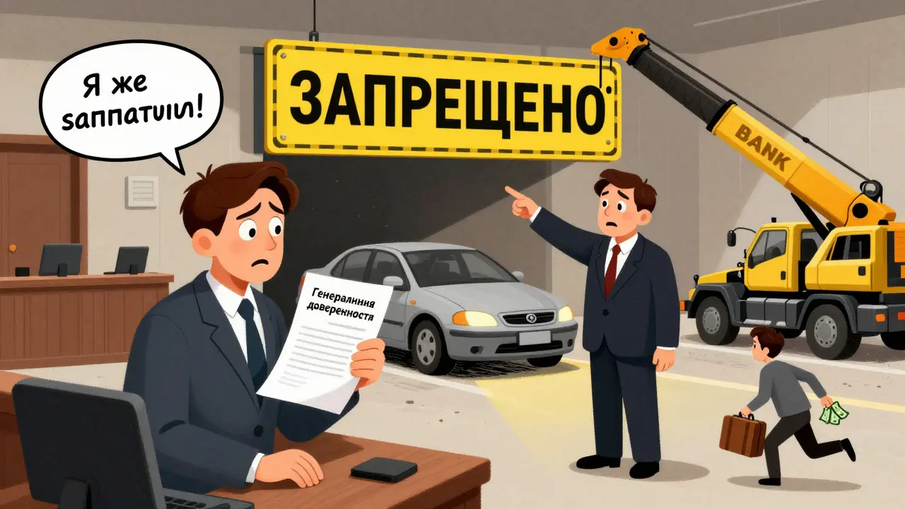 Судебный процесс: покупатель в шоке, машина увозится, продавец убегает с деньгами, надпись &#039;запрещено&#039; и генеральная доверенность.