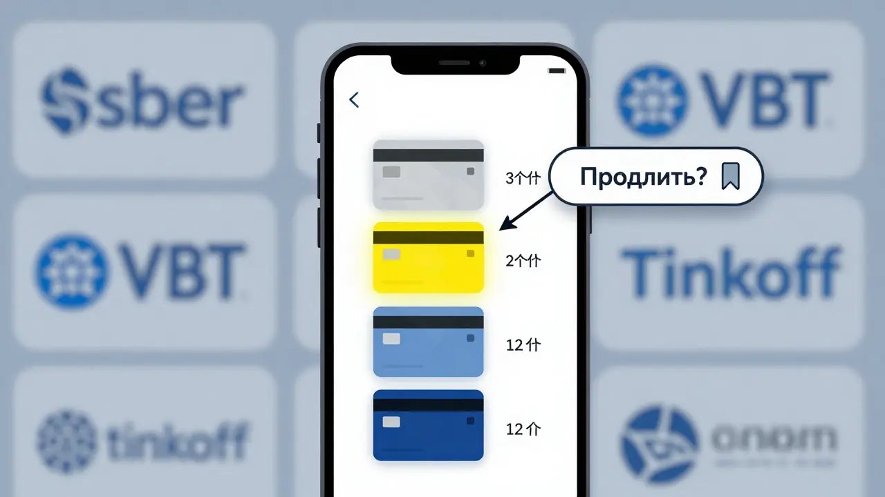 Экран банковского приложения с несколькими вкладами, один заканчивается, предлагается продлить на более долгий срок.