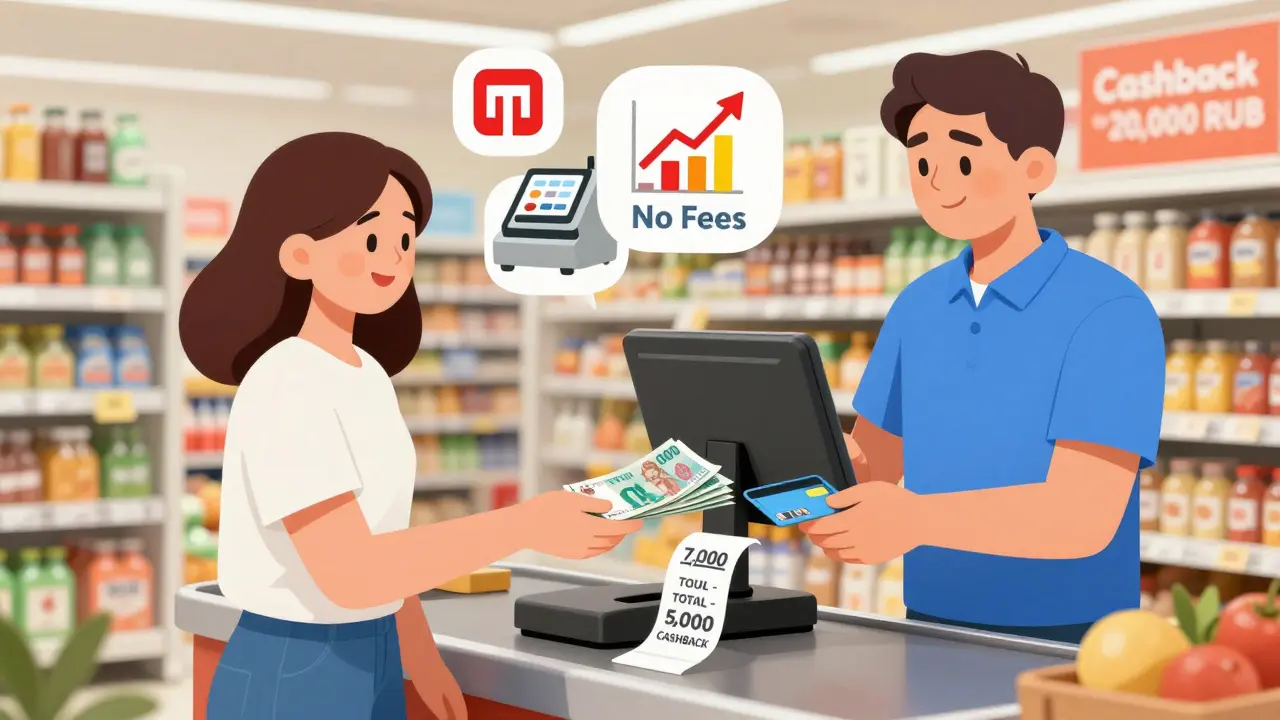 Покупатель получает 5000 рублей наличными при оплате в магазине без комиссии.