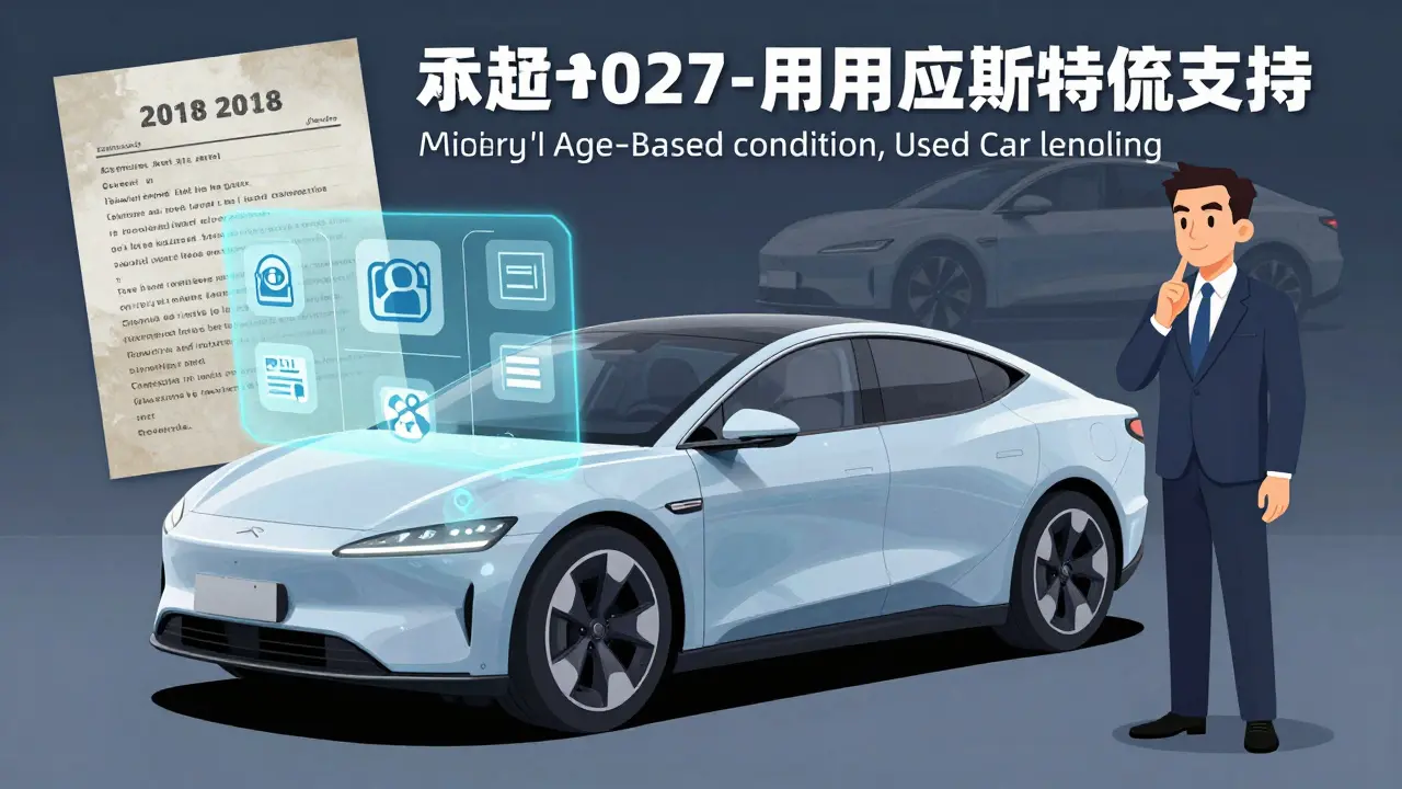 Будущий автомобиль с голографической историей обслуживания, в отличие от старого автомобиля без сервисных записей, иллюстрируя переход к оценке по состоянию.