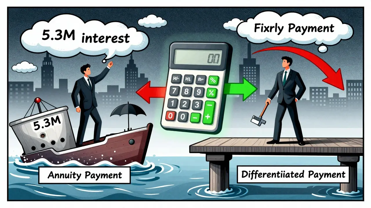 Два пути погашения ипотеки: один ведет к затоплению процентами, другой — к мосту с досрочными платежами.