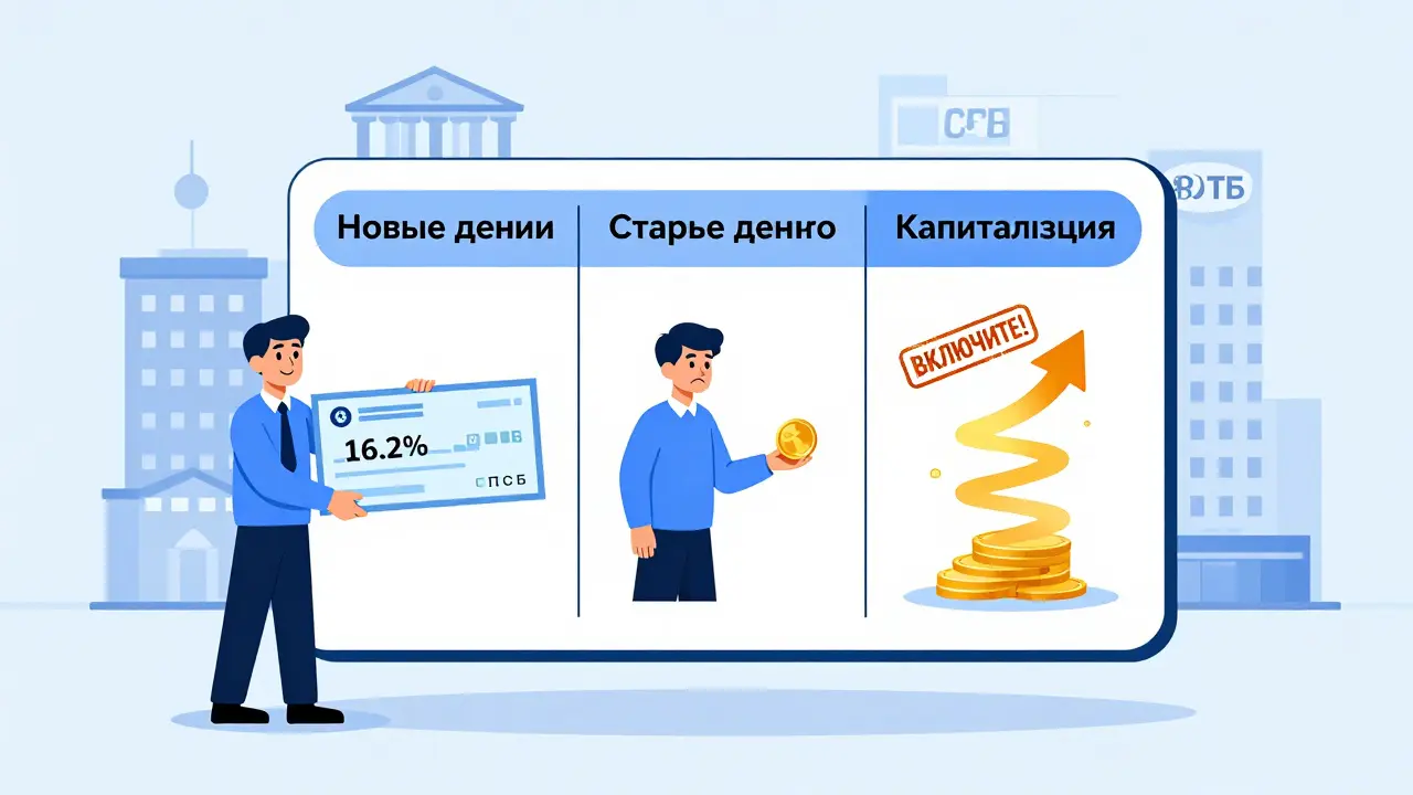 Плавающая таблица: 'Новые деньги' получают большой чек, 'Старые' — монетку, 'Капитализация' — растущая стрелка.