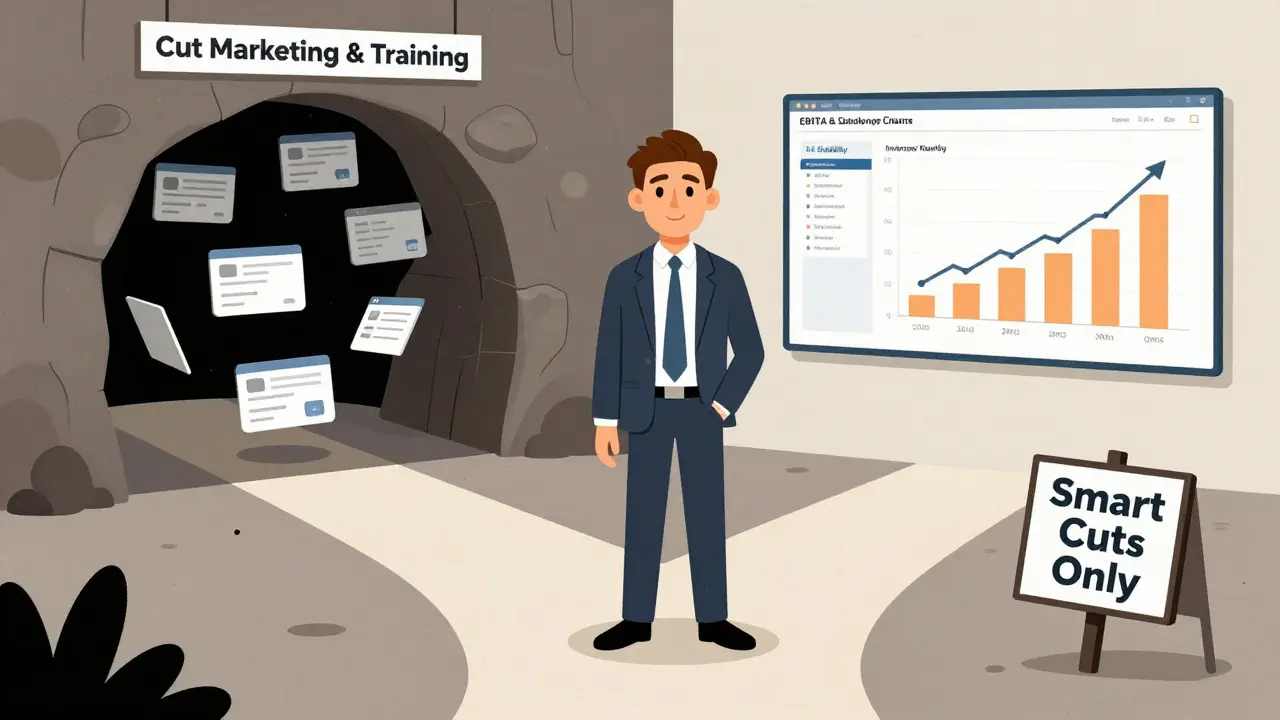 Руководитель выбирает между уничтожением бизнеса и умным сокращением расходов с помощью цифровых показателей.