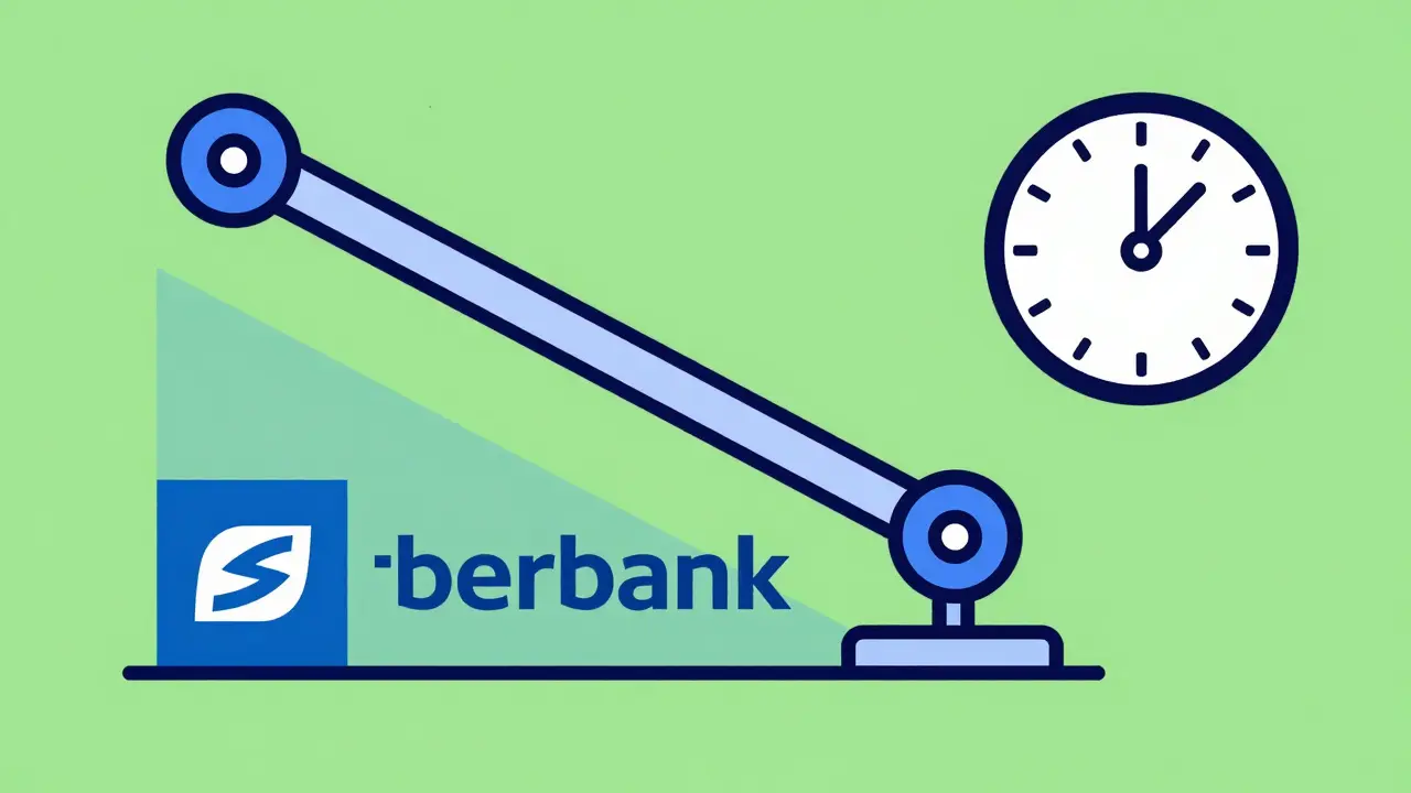 Рычаг понижает ставку ипотеки на фоне логотипа Сбербанка.