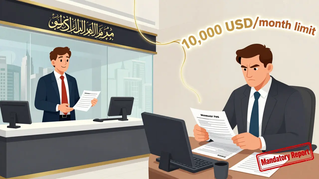 Сравнение: открытие счета в ОАЭ и отчет в налоговой России с предупреждением о лимите.