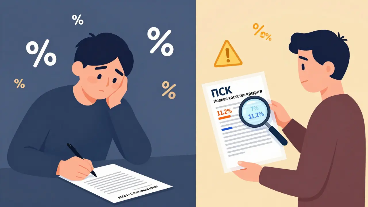 Сравнение скрытых платежей в кредитном договоре и прозрачной полной стоимости кредита.