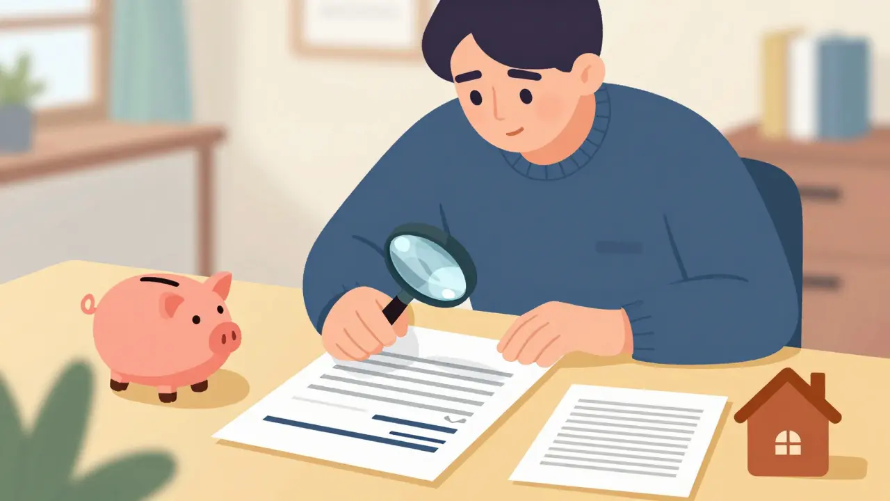 Человек изучает документы и документы по ипотеке за столом