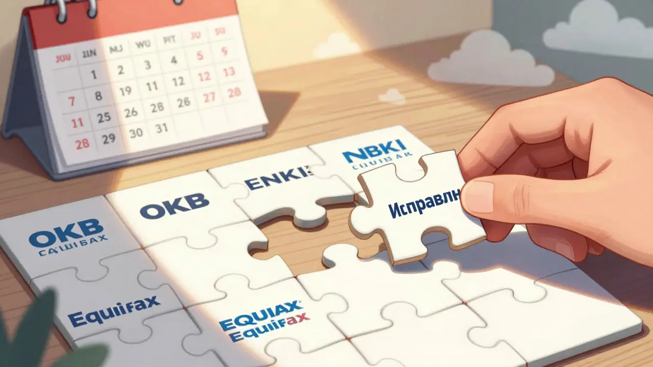 Пазл из бюро кредитных историй, одна деталь исправлена, с календарем и светом на фоне.