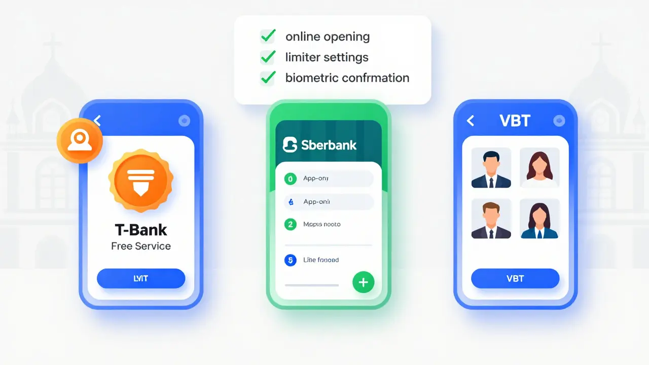Три банковских приложения с различными функциями совместных счетов: Т-Банк, Сбербанк и ВТБ, сравнены в визуальном формате.