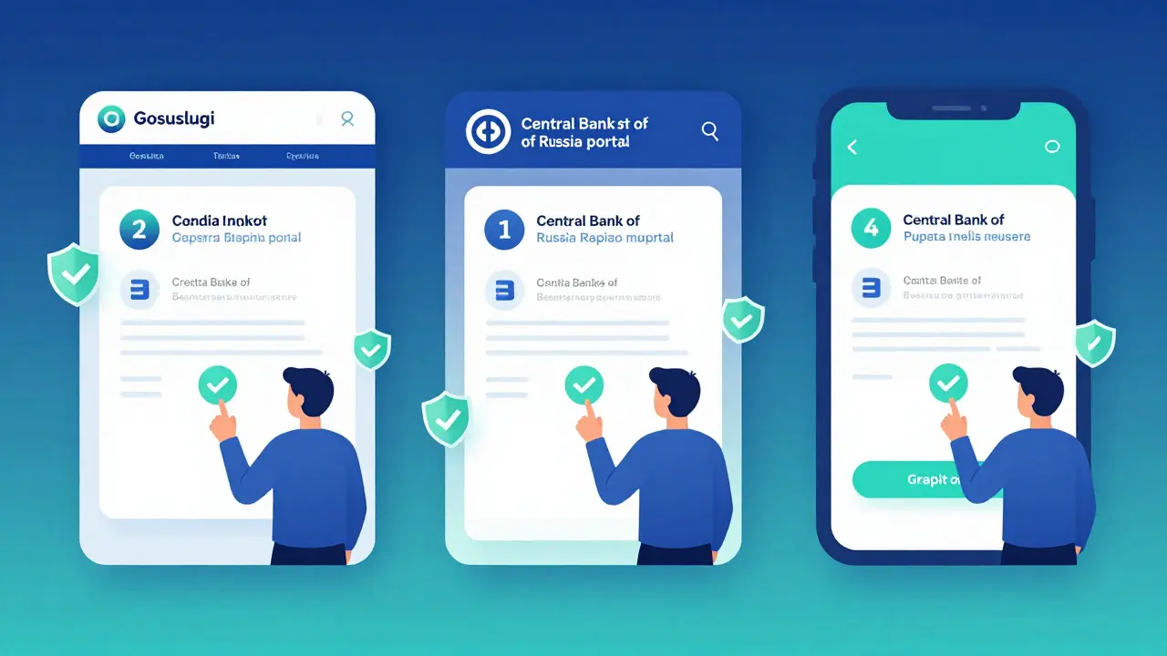 Три цифровых интерфейса — Госуслуги, ЦБ РФ и банк — показывают отчеты о кредитной истории.