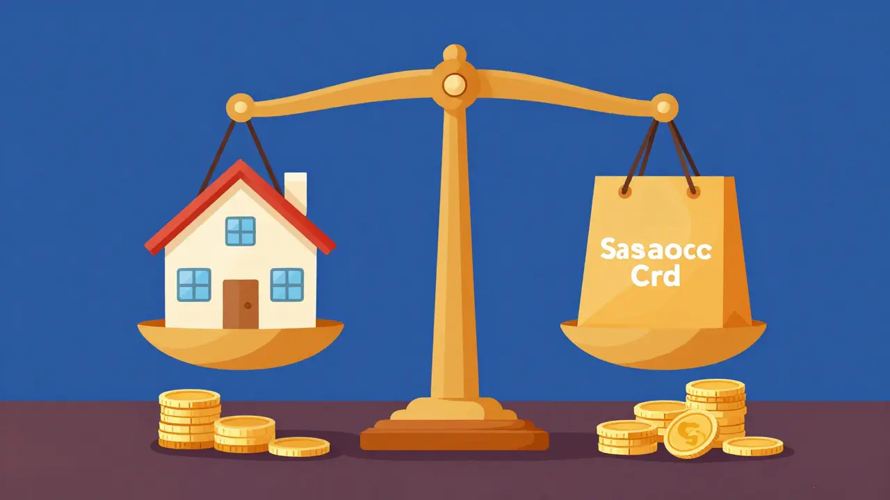 Веса с домом и покупками показывают преимущества кредитования