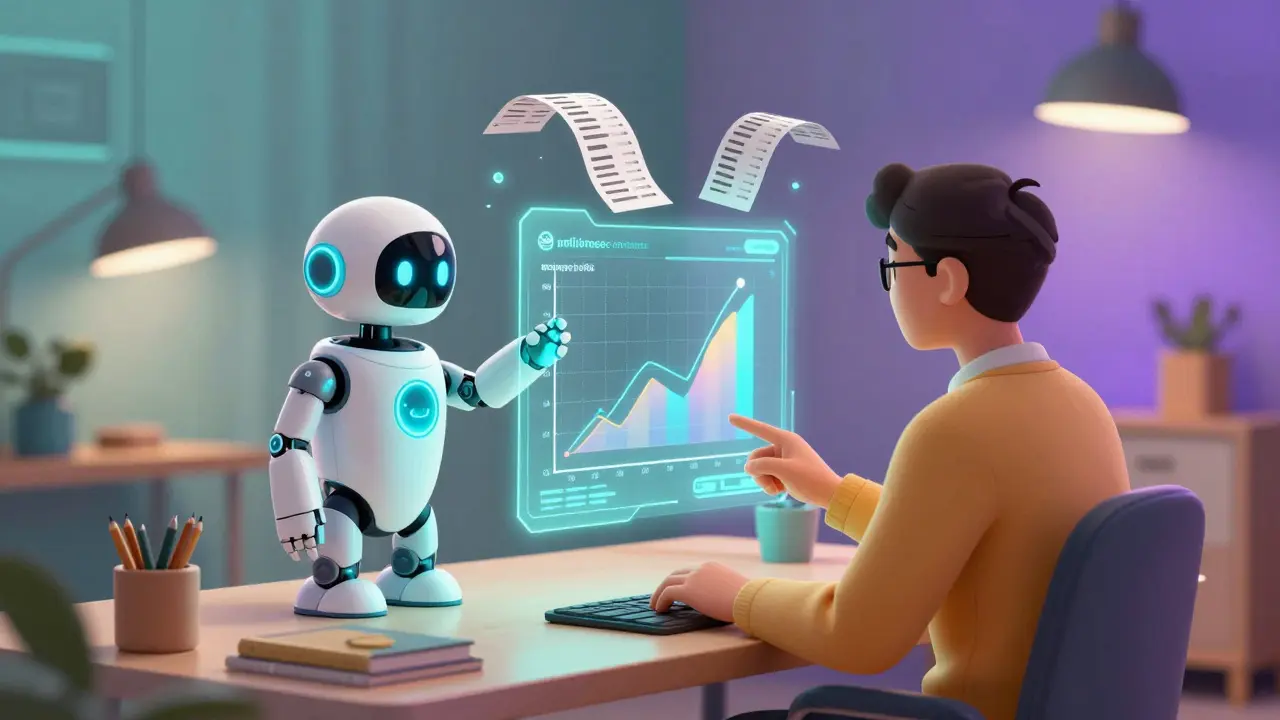 Человек использует ИИ-помощника для анализа чеков и расчета личного индекса инфляции.