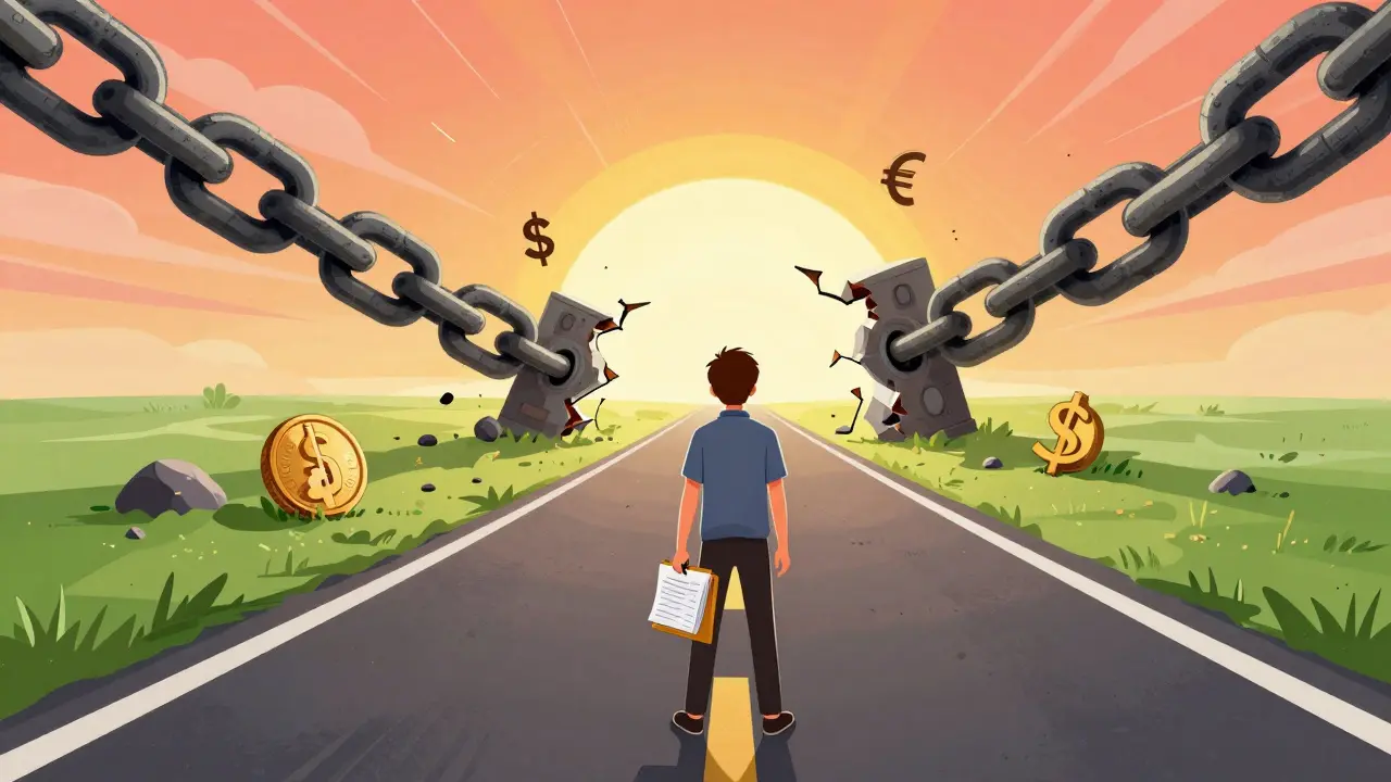 Человек на пути к новой жизни после разрыва цепей финансовых долгов