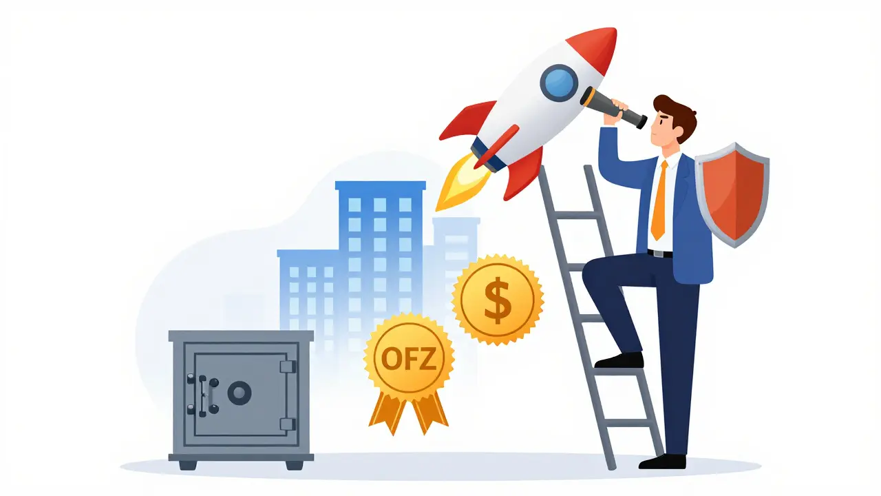 Лестница доходности: от надежного банковского вклада до растущих акций.