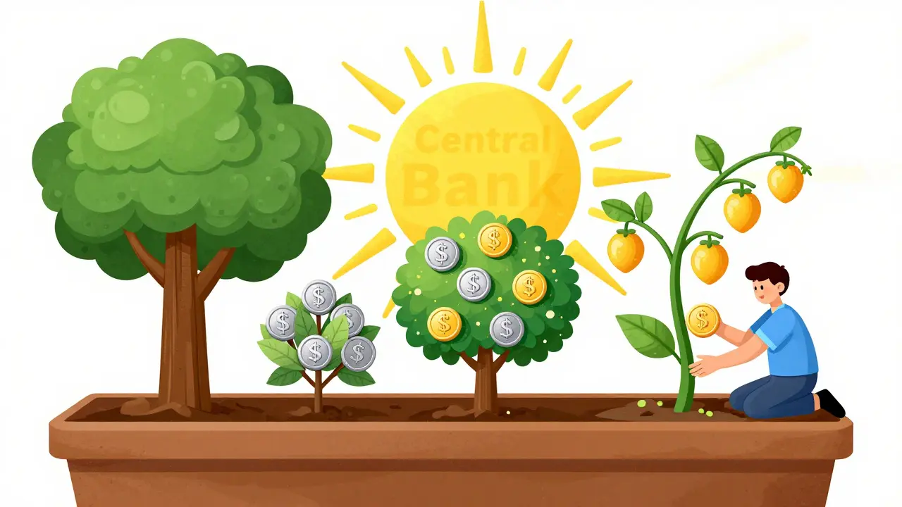 Метафора финансового портфеля в виде сада с разными типами активов.