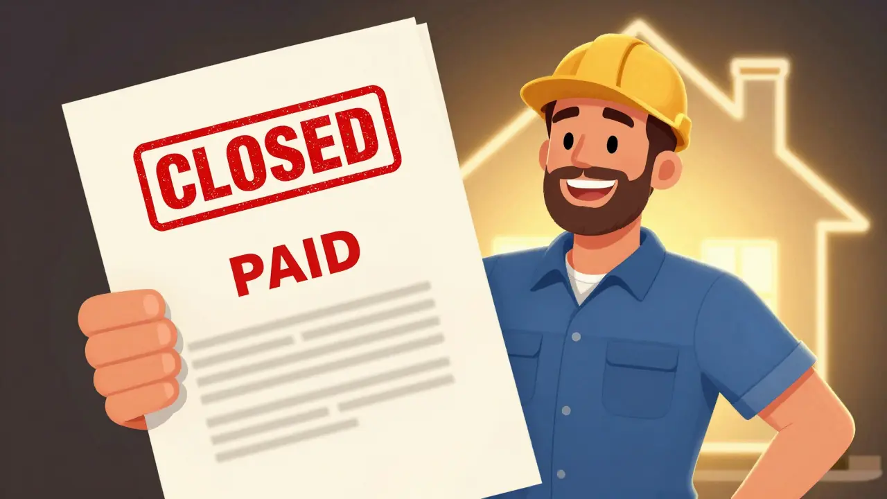 Счастливый владелец дома с документом о полном погашении ипотечного кредита.