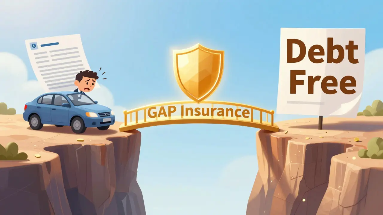Схематичное изображение GAP-страхования как моста, закрывающего финансовый разрыв