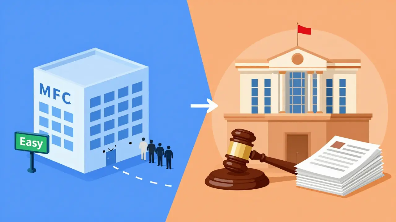 Сравнение двух путей списания долгов: офис МФЦ и здание арбитражного суда