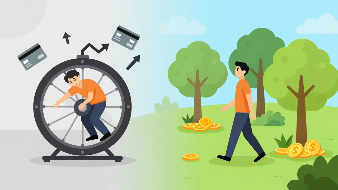 Контраст между бегом в колесе мышиной гонки и свободным путем к независимости