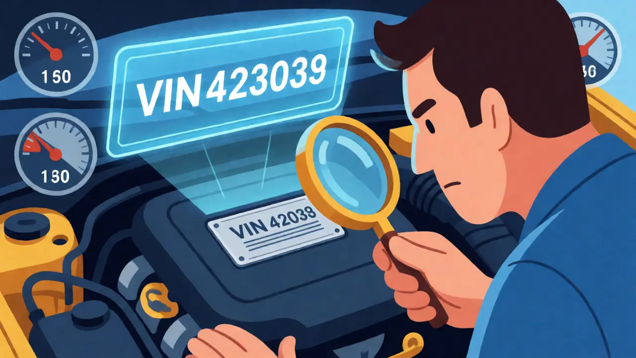 Механик проверяет VIN-номер и историю автомобиля