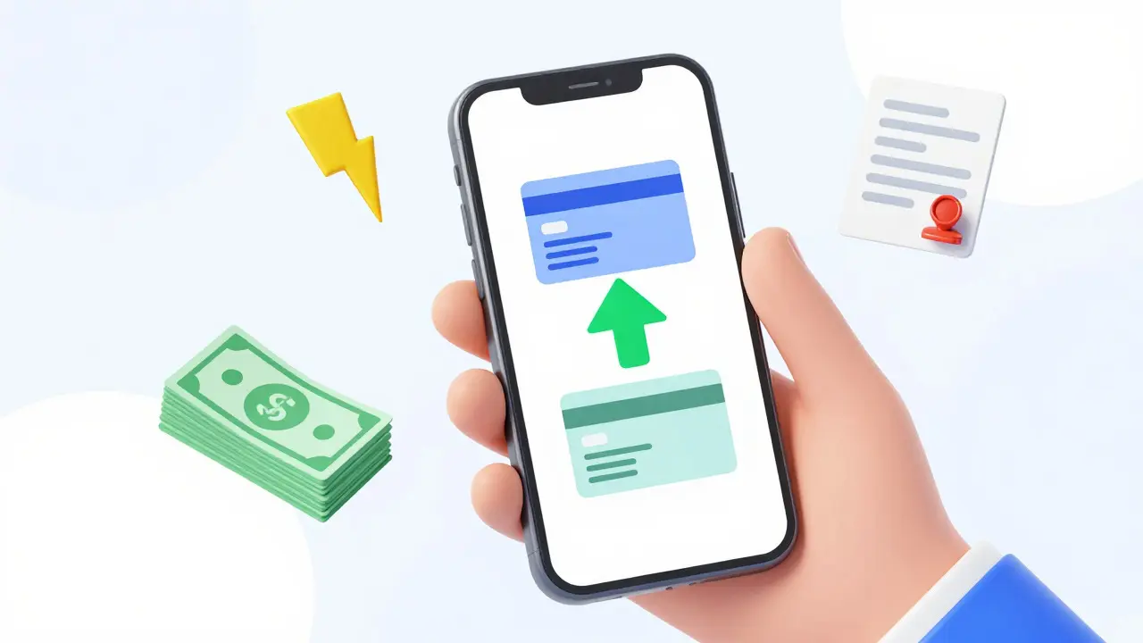 Перевод денег через смартфон с иконками способов оплаты
